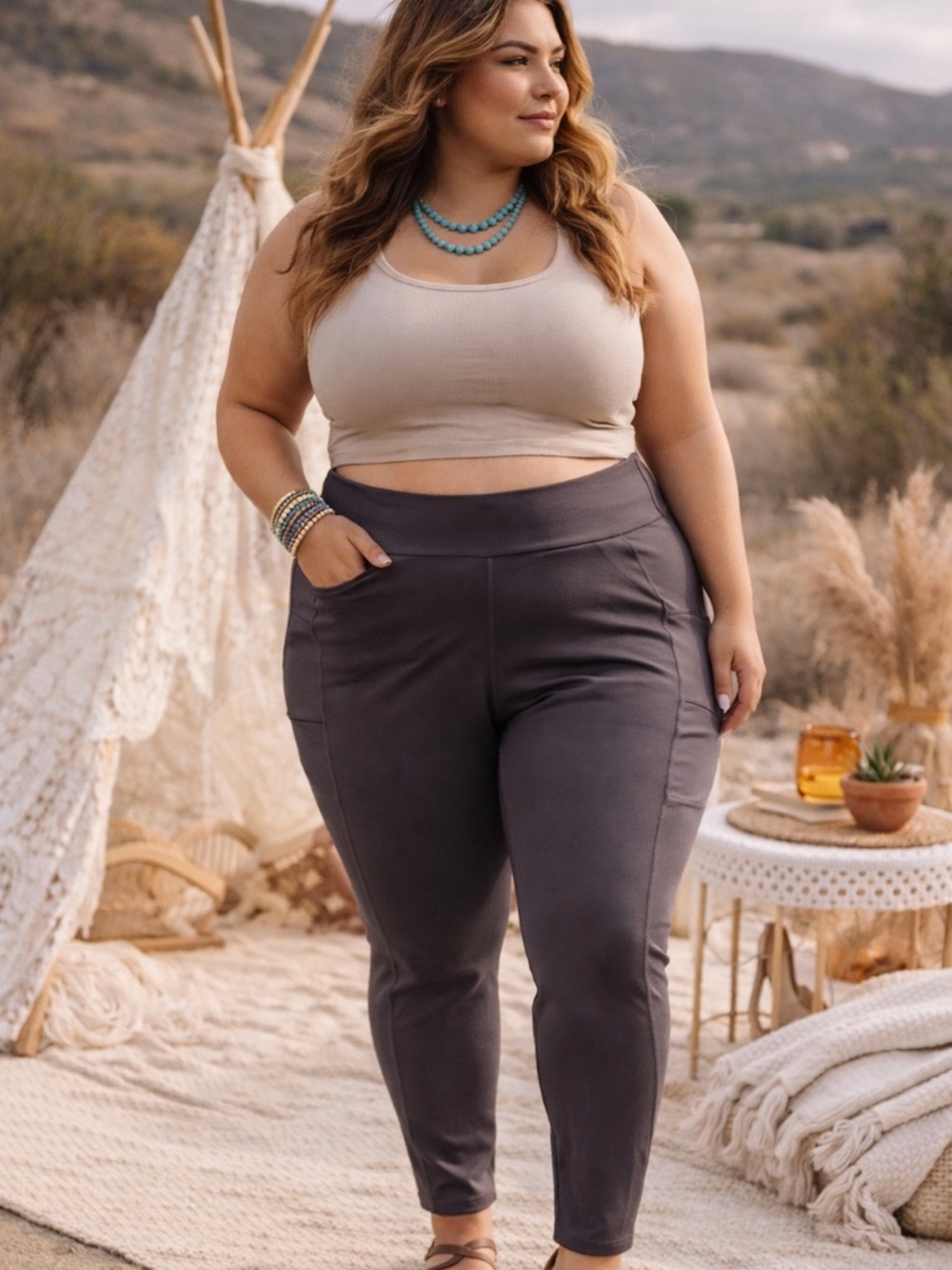 Plus Size 5XL Charcoal Gray High Waisted Leggings w/ Pockets Stretch Athleisure